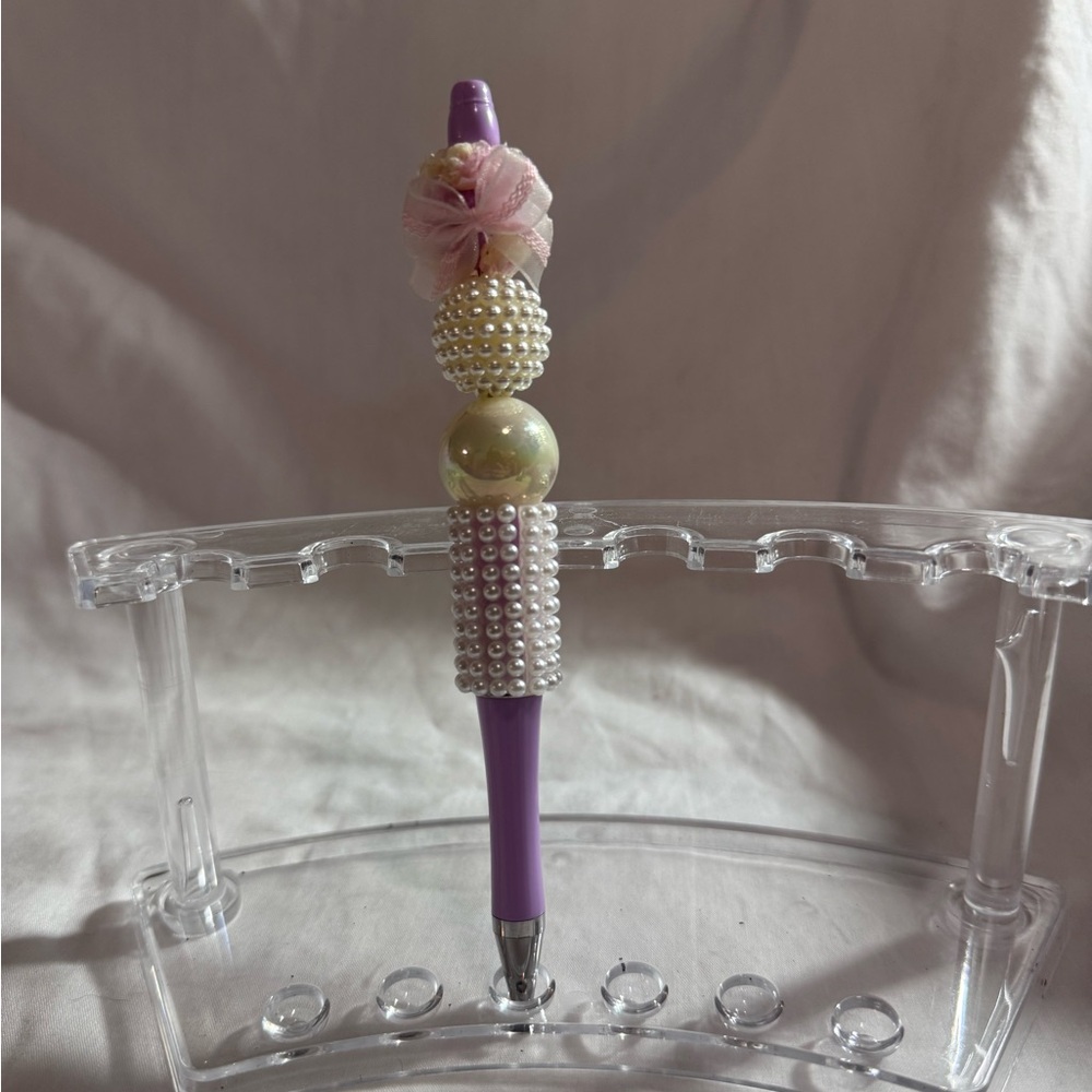 Elegant Purple and Pink Beaded Pen